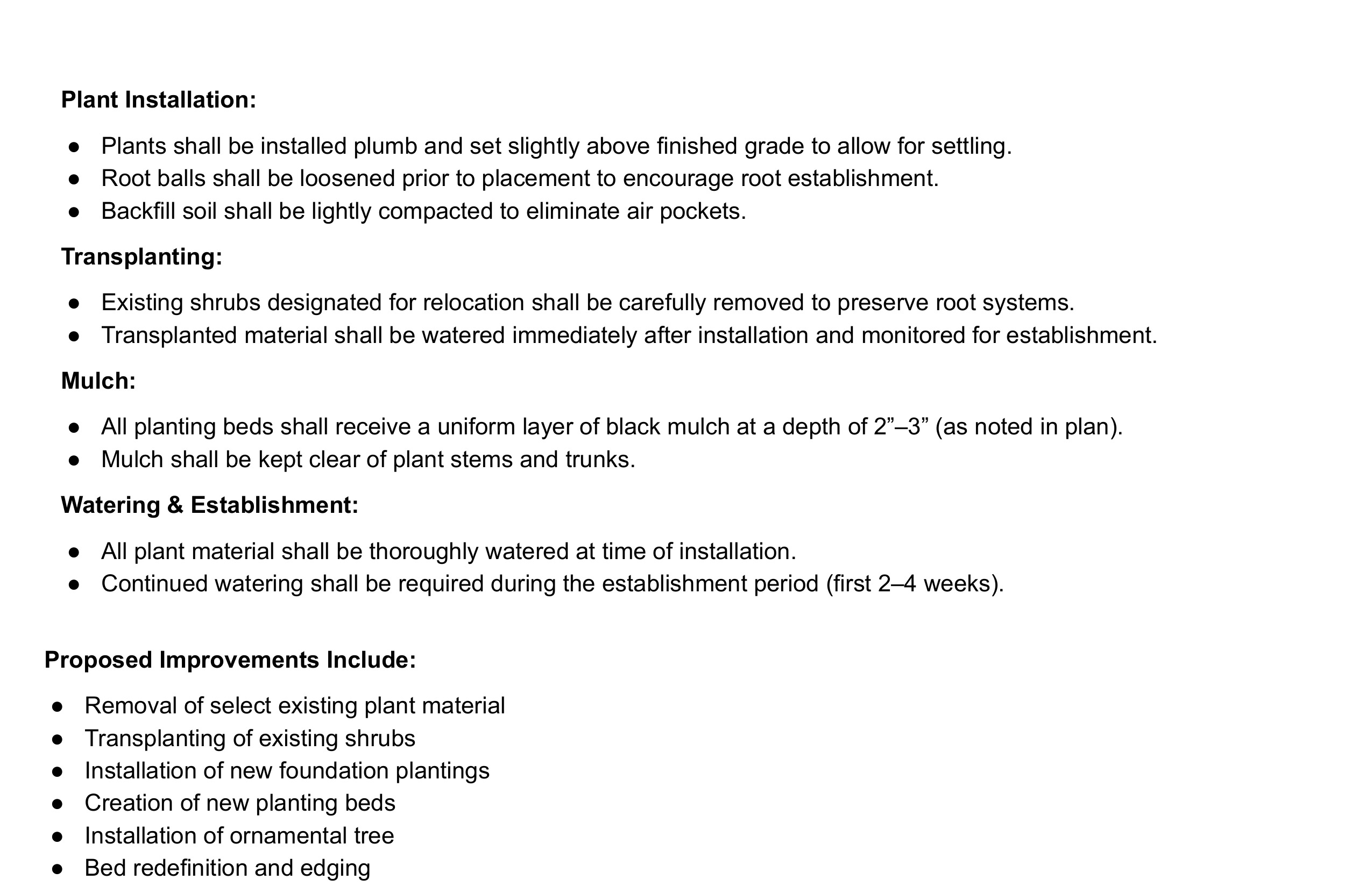 Installation specifications continued